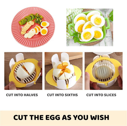 [Upgraded] Jawbush 3 in 1 Egg Slicer with Metal Blades for Hard Boiled Eggs & Soft Fruits, Stainless Steel Hard Boiled Egg Cutter, Heavy Duty Strawberry Mushroom or Ham Slicer, Dishwasher Safe