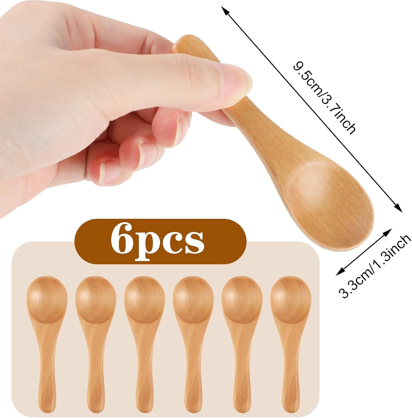 6 Pcs Small Wooden Spoons, 3.7 Inch Tiny Spoons for Spices, Mini Wooden Condiment Spoons for Sauces, Salt, Sugar