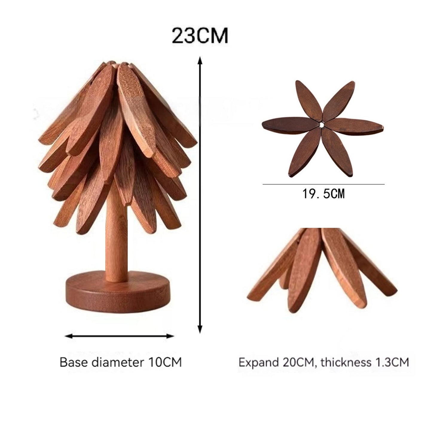 Walnut Tree Table Mat,Wooden Table Mat Tree,Foldable Trivets for Hot Dishes,Non-Slip Heat Insulated Folding Wood Table Plate Mat (Walnut)