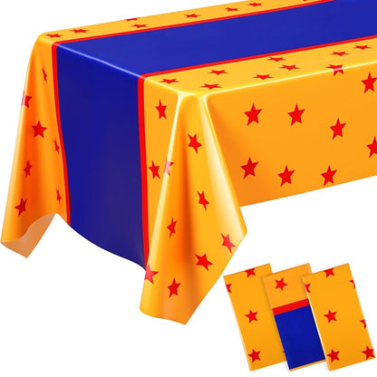 Oudain 3 Pcs Anime Theme Tablecloth 108 x 54 Inches Cartoon Table Covers Yellow Blue and Red Stars Print Table Cloth for Birthday Party Decoration