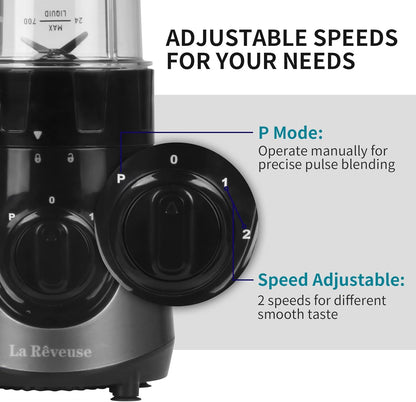 La Reveuse Personal Size Smoothies Blender, 300 Watts with 24 oz BPA-Free Portable Travel Sports Bottle (Grey)