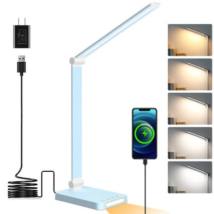LED Desk Lamp with USB Ports,Touch Desk Lamps for Home Office with 5 Color Modes,3 Brightness Desk Light with Small Night Light,Reading Lamp Table Lamp for Bedroom Bedside Study Black （with adapter）