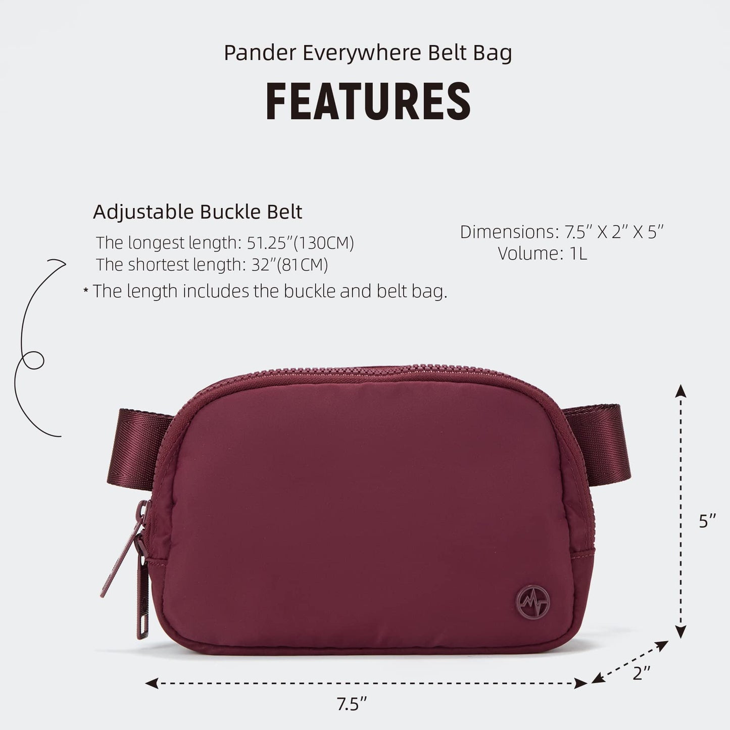 Pander Two Way Zipper Fanny Pack Nylon Everywhere Belt Bag for Women, Water Repellent Waist Packs, Crossbody Bags with Adjustable Strap (Black).