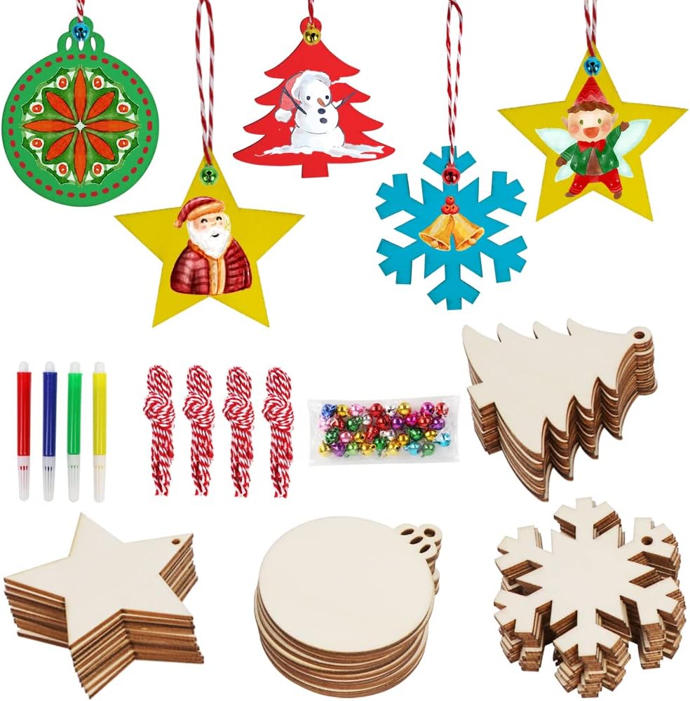 OurWarm 40PCS Wooden Christmas Ornaments - Unfinished Wood Slices for DIY Crafts and Hanging Decorations