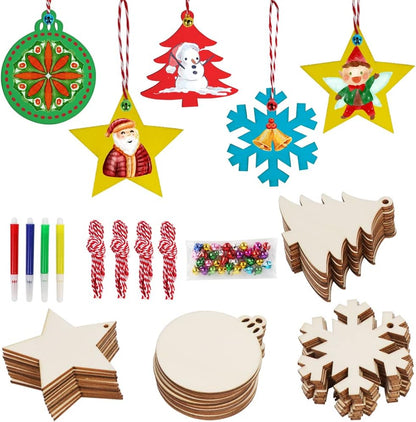 OurWarm 40PCS Wooden Christmas Ornaments - Unfinished Wood Slices for DIY Crafts and Hanging Decorations