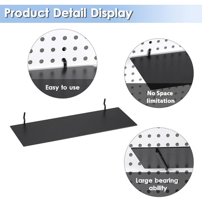 Kokone 6 Pack Pegboard Shelves with Lip Around the Edge, 12x4 Flat Display Shelves for Pegboard Storing or Displaying, Wall Pegboard Shelves Accessories Steel Tray for Garage Workshop Craft Room