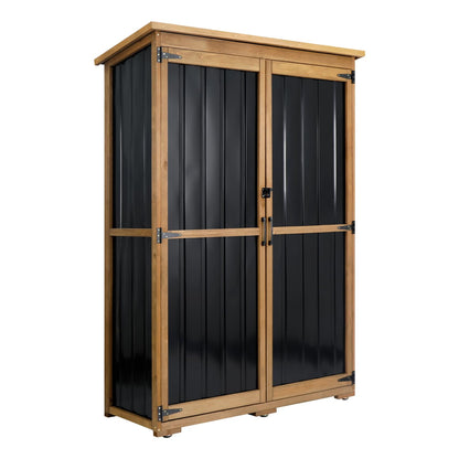 Outdoor Storage Cabinet Waterproof with Shelves, Outdoor Storage Shed Garage Cabinet Weatherproof, Wood & Metal Outside Patio Backyard Garden Pool Storage Tool Organizer