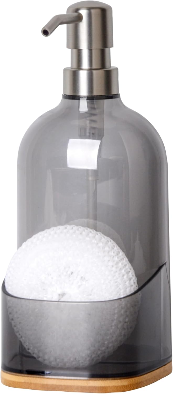 17oz Countertop Clasin Home Kitchen Soap Dispenser with Sponge Holder, Refillable Acrylic Dish Soap Dispenser