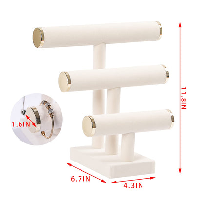 Pengup 3 Tier Bracelet Holder,Bracelet Display Stand with Metal Cap,Beige White Velvet Jewelry Organizer Displays for Necklace Scrunchies Watches Hair Ties.