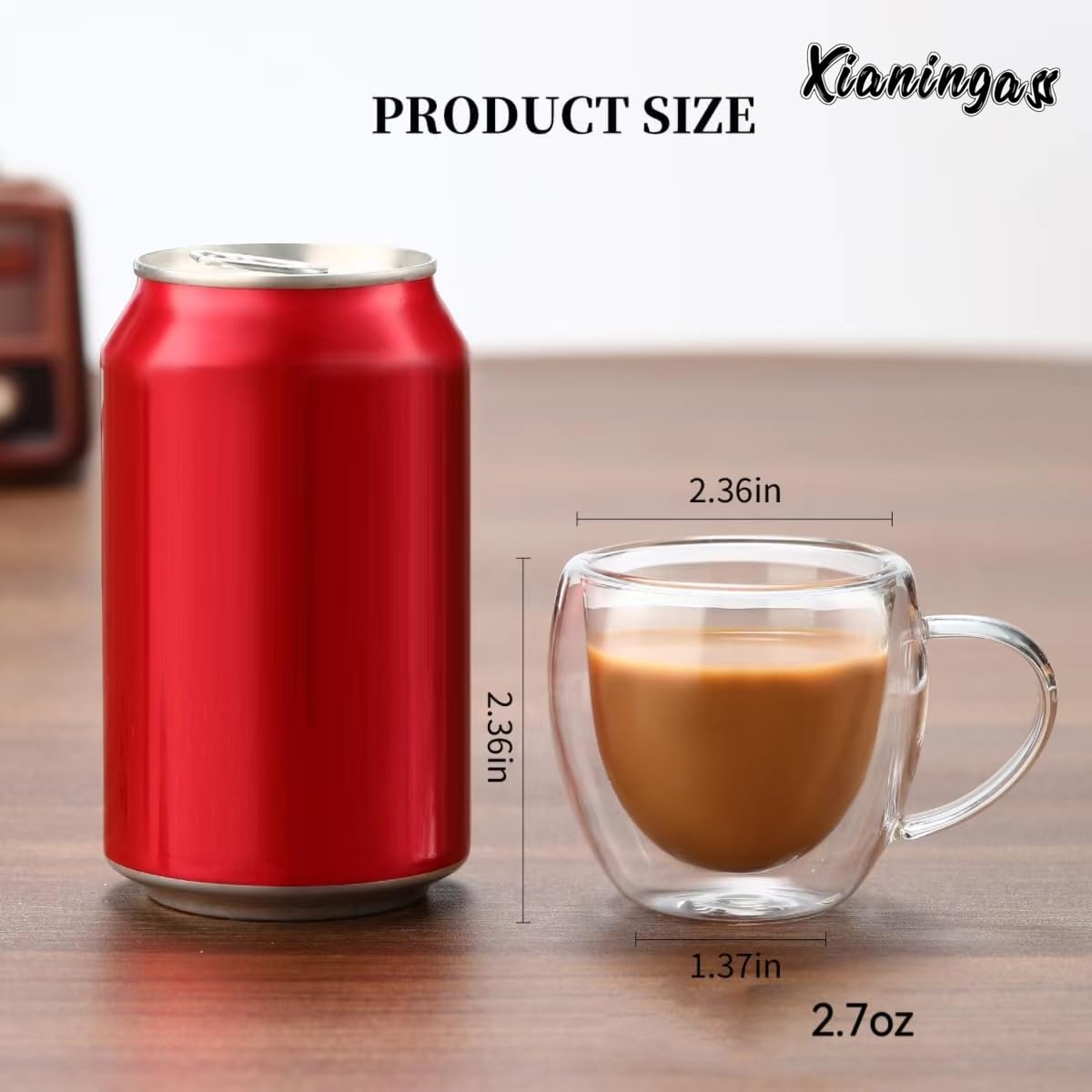 xianingass Double Walled Espresso Cups set of 6, 2.7oz Clear Glass Coffee Mugs, Double-layer Insulated Coffee Cups, Suitable for Espresso, Americano, Tea Bags, Beverage