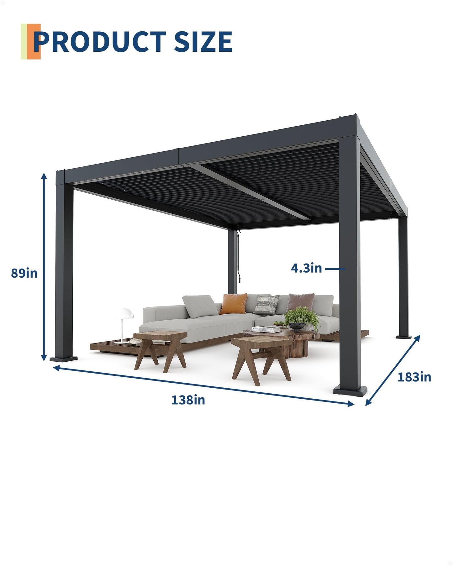 Garvee 12x16ft Louvered Pergola - All-Aluminum Outdoor Pergolas with Adjustable Louvered Roof, Integrated Drainage System, Outdoor Gazebo for Deck, Patio, Backyard and Garden, Gray