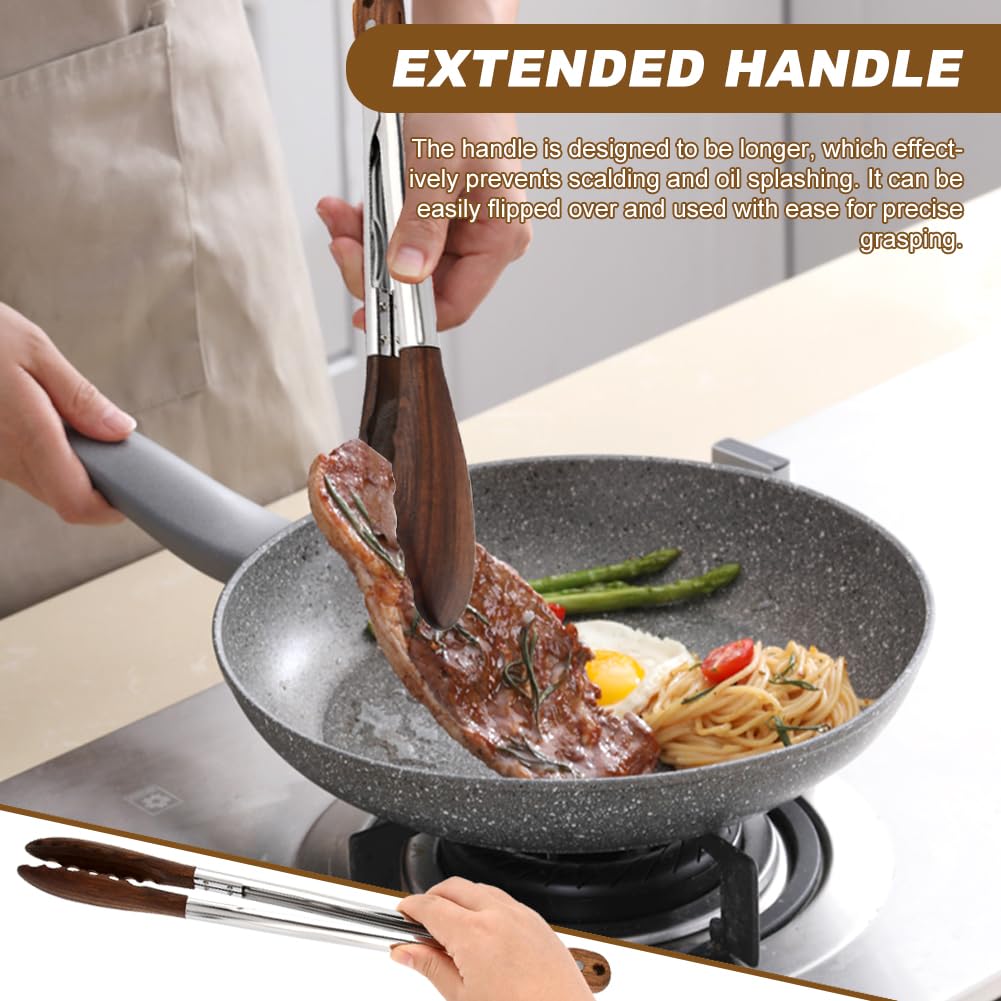 2 Pcs Wooden Tongs for Cooking & Serving Food, 12 & 15 Inch Stainless Steel Kitchen Salad Tongs with Walnut Wood Tip, Cooking Utensils Set for Salad BBQ and Serving Food