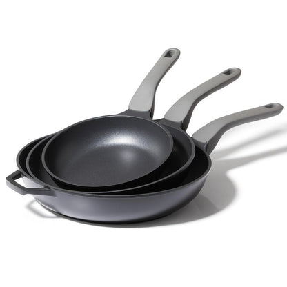 PRICUSIS 5Pcs Nonstick Frying Pan Set, 8+10+12 Inch Induction Compatible Skillet with Stay Cool Handle, Fully Coated, 100% Dishwasher Safe, PFOA Free (Black Sesame)