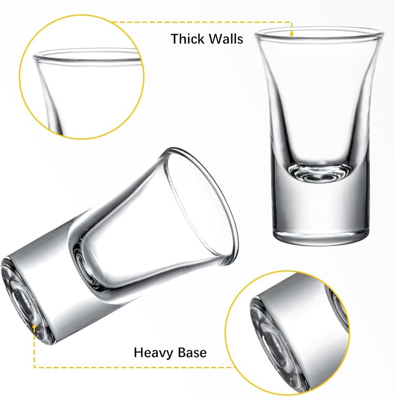 SUN GKOTTA 72-Pack 1 OZ Glass Shot Glasses set with 10 Pourers - Heavy Base shot Glasses bulk for Bar, Party, and Gifts