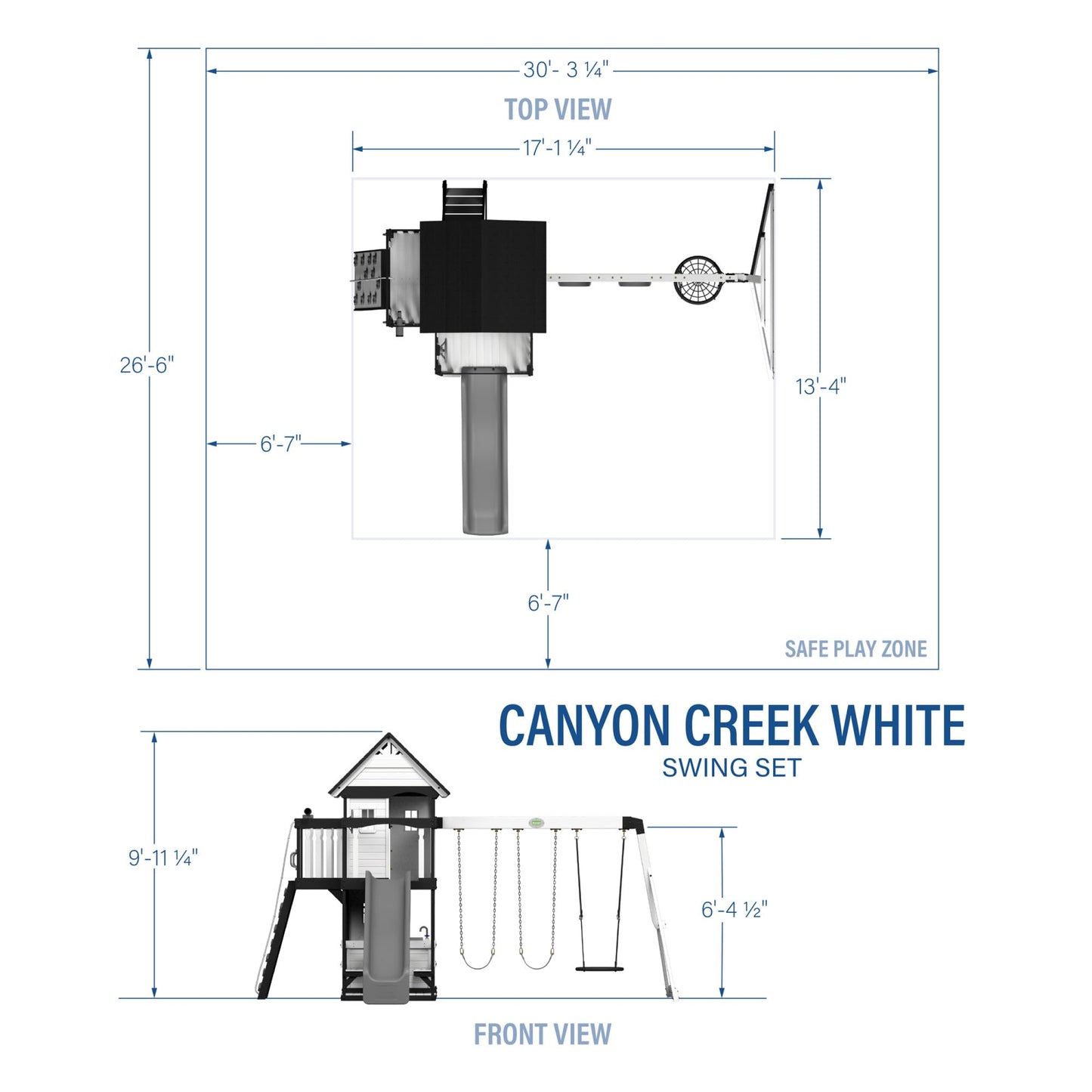 Backyard Discovery Canyon Creek White Cedar Wood Swing Set with Wave Slide, Clubhouse, Play Kitchen, Picnic Area, Belt Swings, Web Swing, Rock Wall, Balconies, Playhouse, Step Ladder, Outdoor Playset