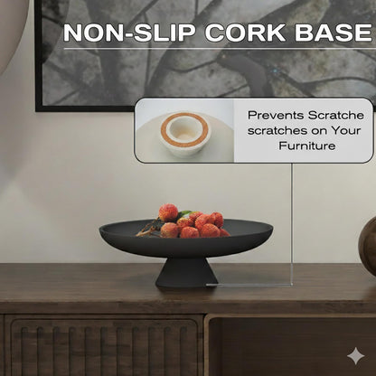Wageso Modern Concrete Pedestal Fruit Bowl – Handmade 12" Centerpiece for Kitchen Counter, Coffee Table & Entryway – Non-Slip Cork Base, Heavy Duty Home Decor Tray for Keys, Storage – Black