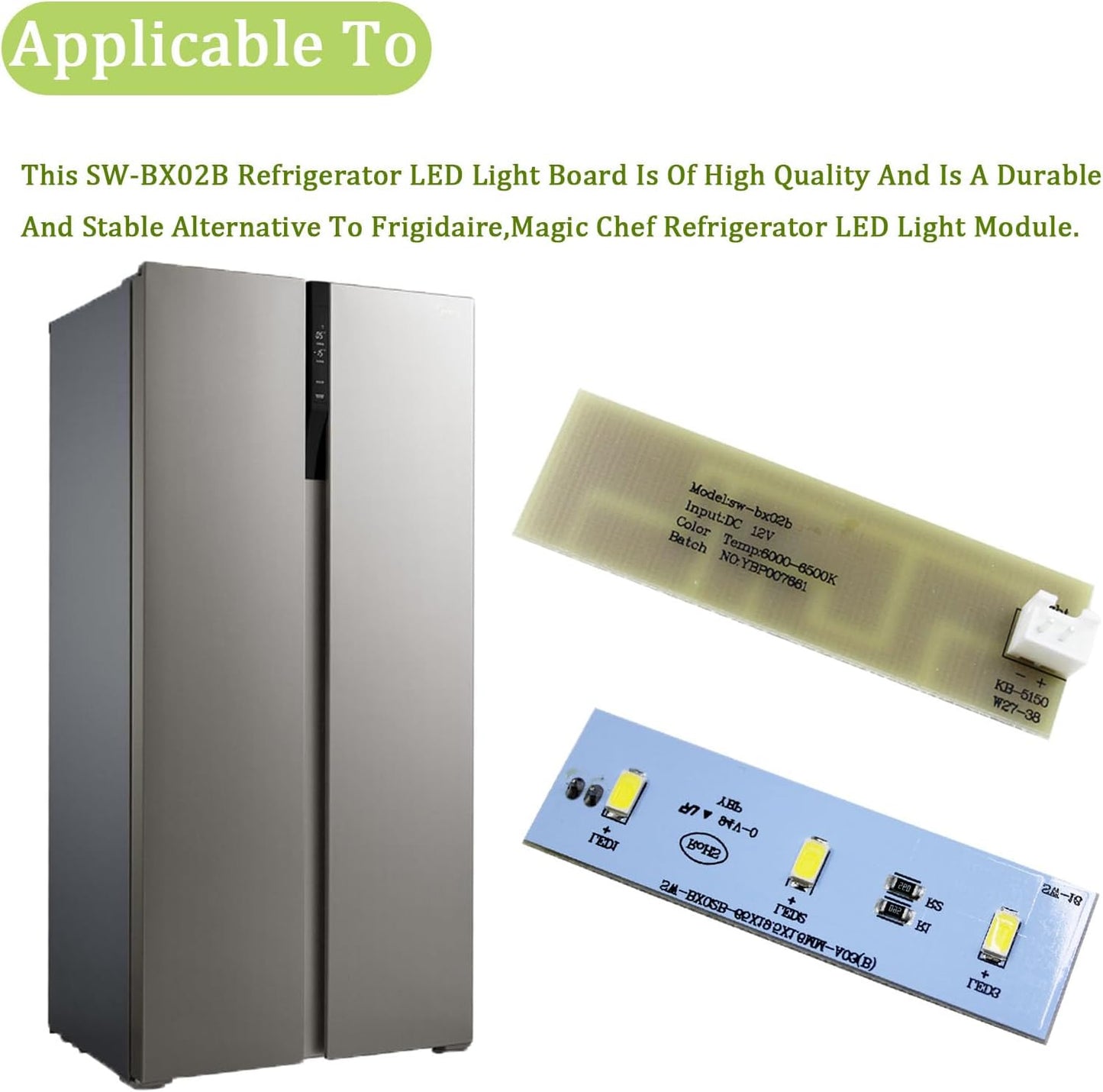 SW-BX02B LED Light, 8 Pcs for Magic Chef Refrigerator, DC 12V, Waterproof Coating, Compatible with Frigidaire