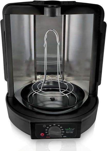 NutriChef Vertical Countertop Rotisserie Oven - Rotating Shawarma & Kebab Machine with Skewer, Rack & Drip Tray