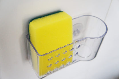 AMUONTY Sponge Holder for Kitchen Sink Suction,Plastic Sink Brush Sponge Caddy Sink Organizer-(5.7" x 2.4" x 3.1"),Clear