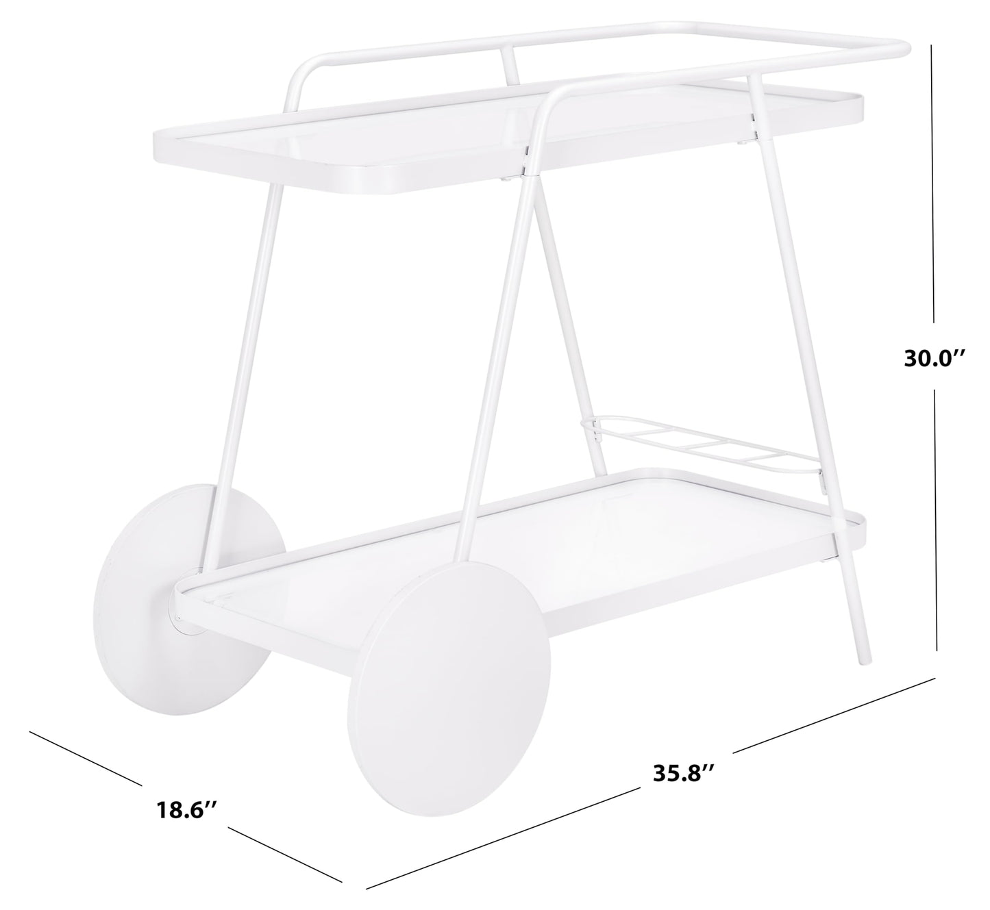 SAFAVIEH Home Collection – Zunia White & Glass 2-Tier Bar Cart, Modern Metal Serving Cart, Sleek Contemporary Design (BCT2504E)
