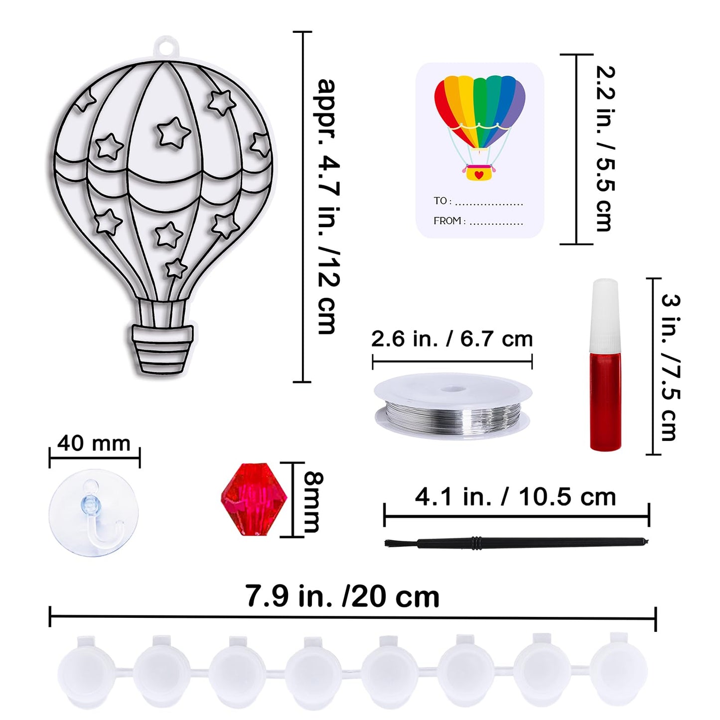 Winlyn 24 Sets Hot Air Balloon Suncatchers Decorations DIY Window Paint Art Craft Kits Rainbow Hot Air Balloon Painting Kit for Kids Classroom Activities Birthday Summer Camping Party Art Project