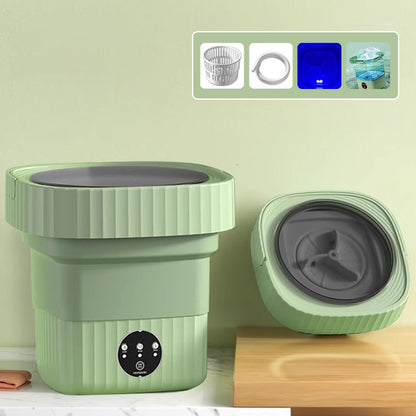 Portable Washer Machine, 10 Liters, Compact Folding Mini Laundry Machine with Spin, 3 Modes, Green for Dorm RV