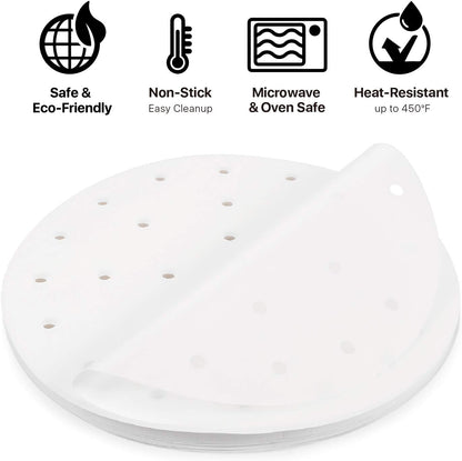 Flexzion 7.5 Inch Perforated Parchment Paper for Air Fryer Liners, 200 Sheets, Non-Stick Cooking