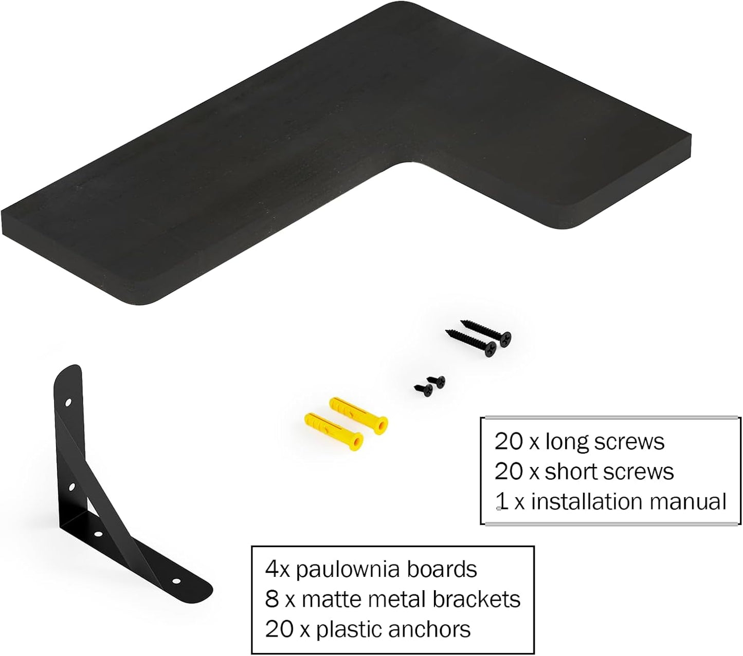 Set 4, Muzilife Corner Floating Shelves Wooden Floating Shelve of Wall Mounted for Storage, L-Shaped Shelves for Wall