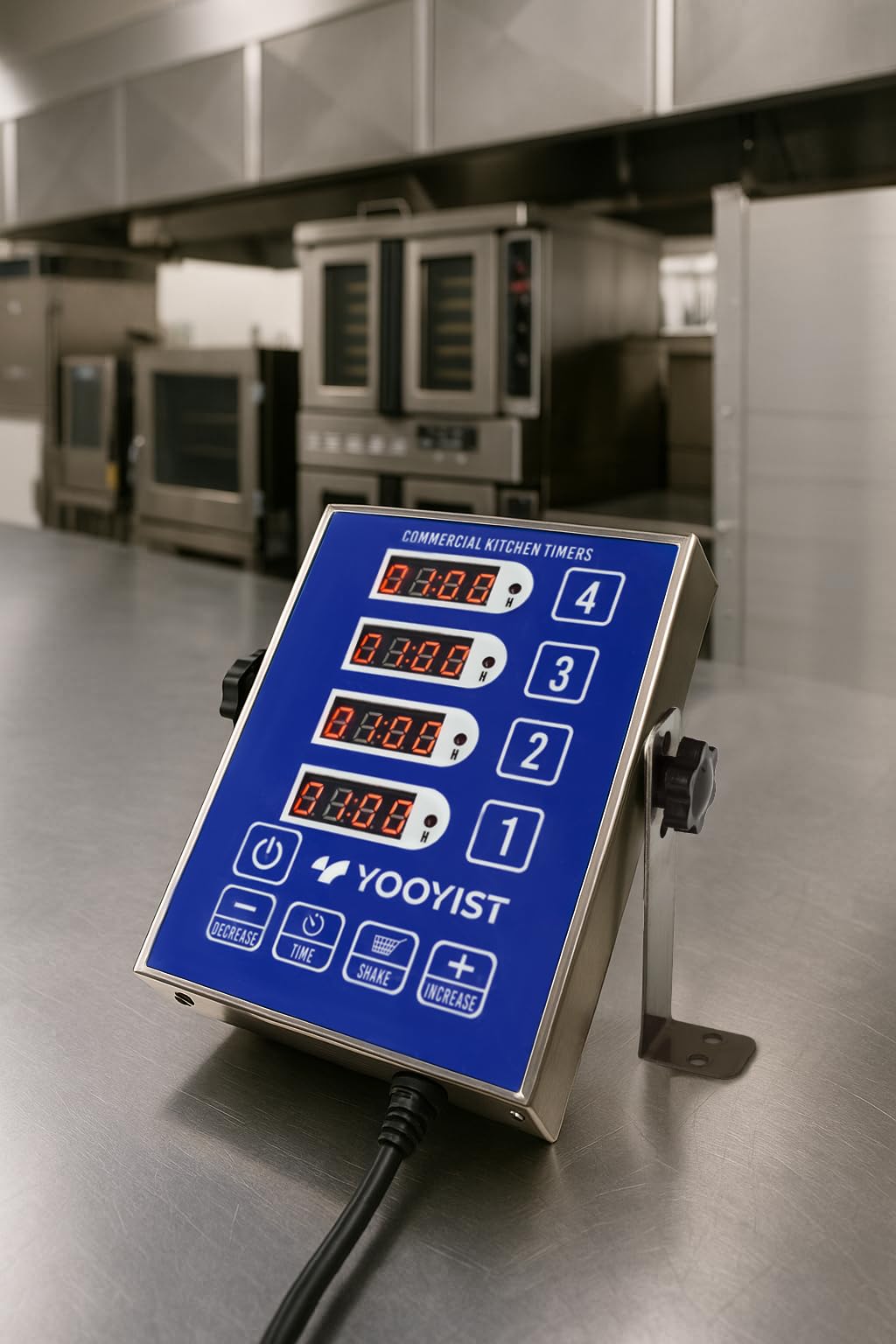 YOOYIST Precision Kitchen Timers for Cooking – 4 Channel Commercial Kitchen Timer Restaurant Kitchen Supplies – Stainless Steel Digital LED Chef Cooking Timer – Reminder Function, Loud Alarm, Blue