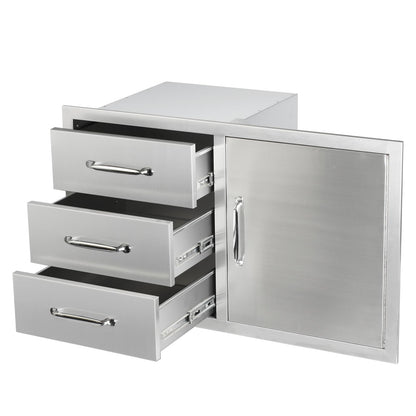 Outdoor Kitchen Door Drawer Combo Cabinet,38.1W x 22.6H x 20.8D Stainless Steel with Handles,Triple Drawers & BBQ Access Combo for Outdoor Kitchen Island (Drawer with Handle and Right Door Combo)