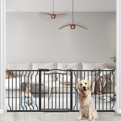 67.3-81.1" Extra Wide Baby Gate for Stairs No Drilling, 30" Tall Auto Close Press Mounted Baby Gate for Doorways, Adjustable Width Walk Through Long Gates for Kids or Pets, Black