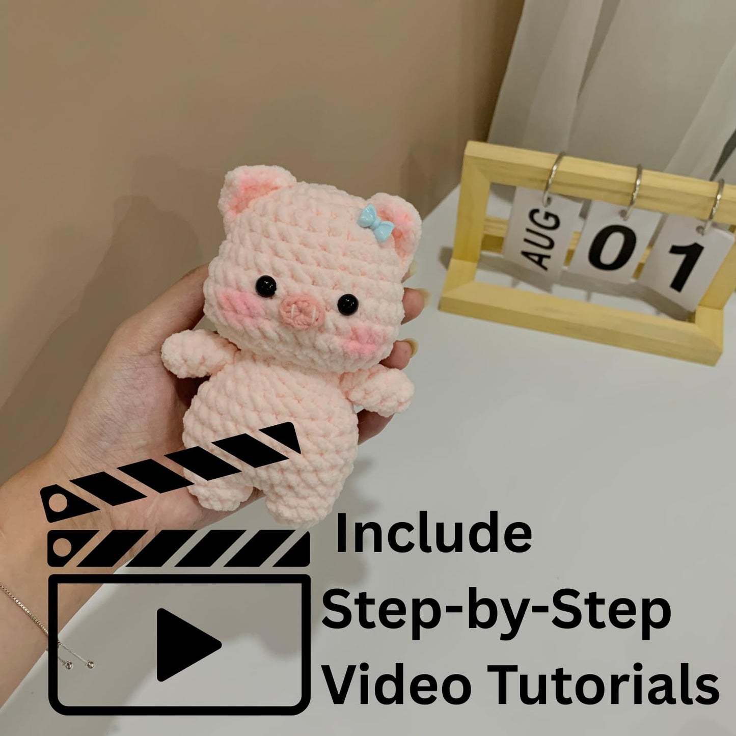 99WakeUp Crochet Kit for Beginners: Pink Pig Crochet Kit DIY Pig Amigurumi, Complete Beginner Starter Set, Include Step-by-Step Video Tutorials Learn to Crochet