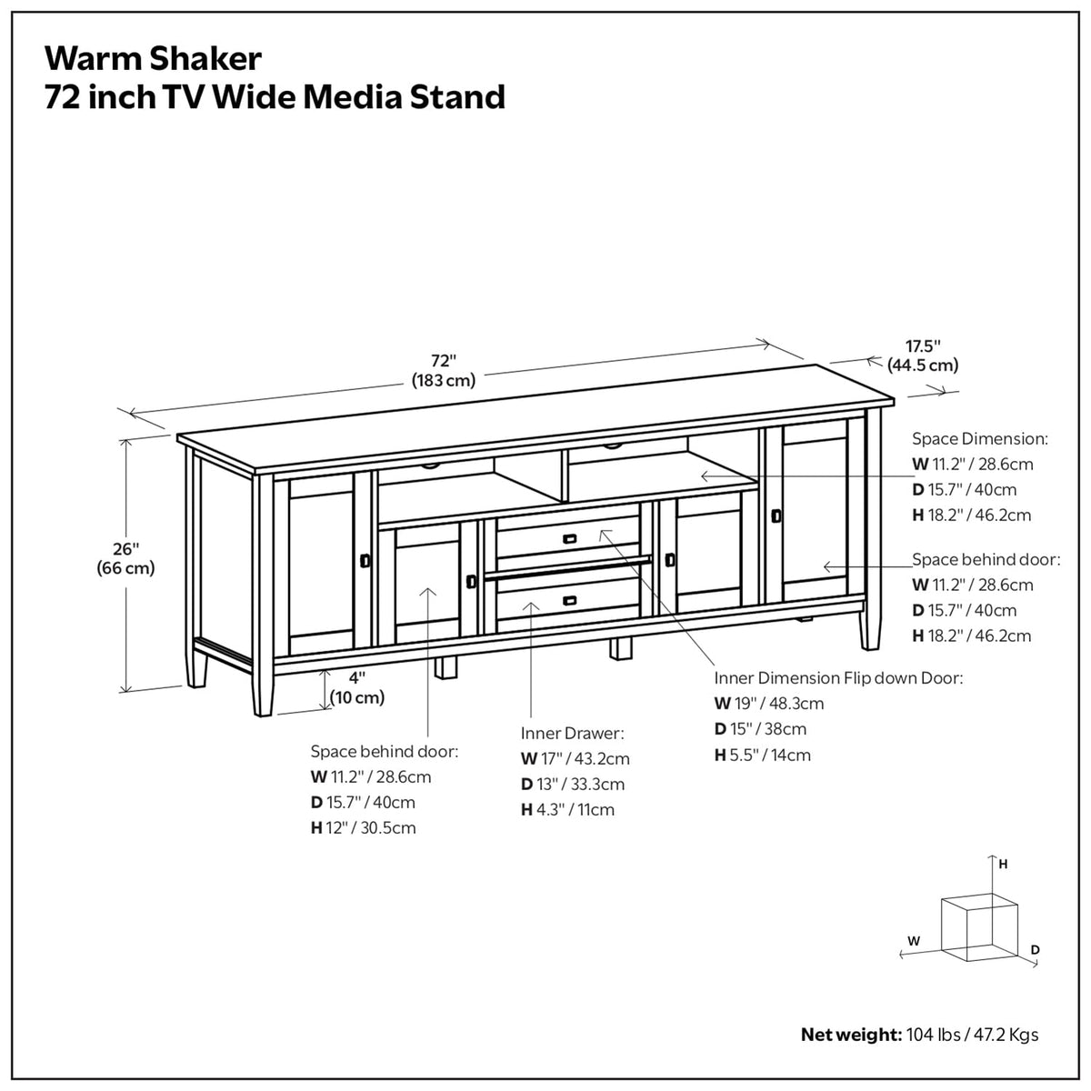 SIMPLIHOME Warm Shaker TV Stand - 72 inch Wide Solid Wood Media Console in Mocha Brown, Transitional Entertainment Center for Living Room for TVs up to 80 Inches with Cabinets and Cable Management