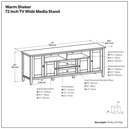 SIMPLIHOME Warm Shaker TV Stand - 72 inch Wide Solid Wood Media Console in Mocha Brown, Transitional Entertainment Center for Living Room for TVs up to 80 Inches with Cabinets and Cable Management