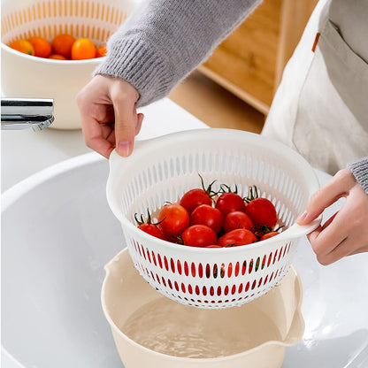 2 in 1 Kitchen Colander Set with Bowl Strainer (2 Sets 2.5 Qt),BPA Free Plastic Fruits and Vegetable Washing Basket,Dishwasher Friendly Double Layered Drain Basin,for Pasta Salad Berry Cleaning Mixing