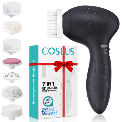 COSLUS Facial Cleansing Brush Silicone Face Scrubber: 2 in1 FBS-D Electric Exfoliating Massage Device Waterproof Deep Cleaning Exfoliation Rotating Spa Machine - Electronic Skin Care Wash Clean System