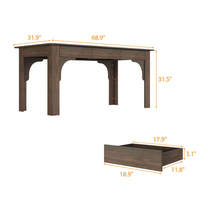 HOMSETTIE Farmhouse Dining Table for 6-8 People, 68.9" Rustic Kitchen Table with 6 Drawers, Long Rectangle Dinner Table with Wood Grain for Dining Room, Brown
