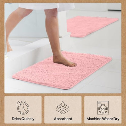 GORILLA GRIP Bath Rug Mat - Soft Absorbent Chenille | Quick Dry Microfiber, 30x20, Light Pink