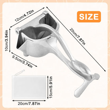 Aluminum Alloy Fresh Fruit Juice Extractor,Hand Juicer Squeezer Lemon Juicer Manual Hand Press with Ergonomic Grip For Orange Citrus Lime Grapefruit With 4filt er bag(Silver,Size:20 * 12 * 10cm)