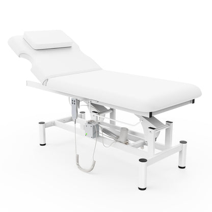 Professional Electric Massage Table, 2 Motors Hydraulic Electric Lift Adjustable Backrest and Height Lifting Functions for Treatment/Physical Therapy/Spinal Massage/Facial Spa/Waxing/Tattooing - White