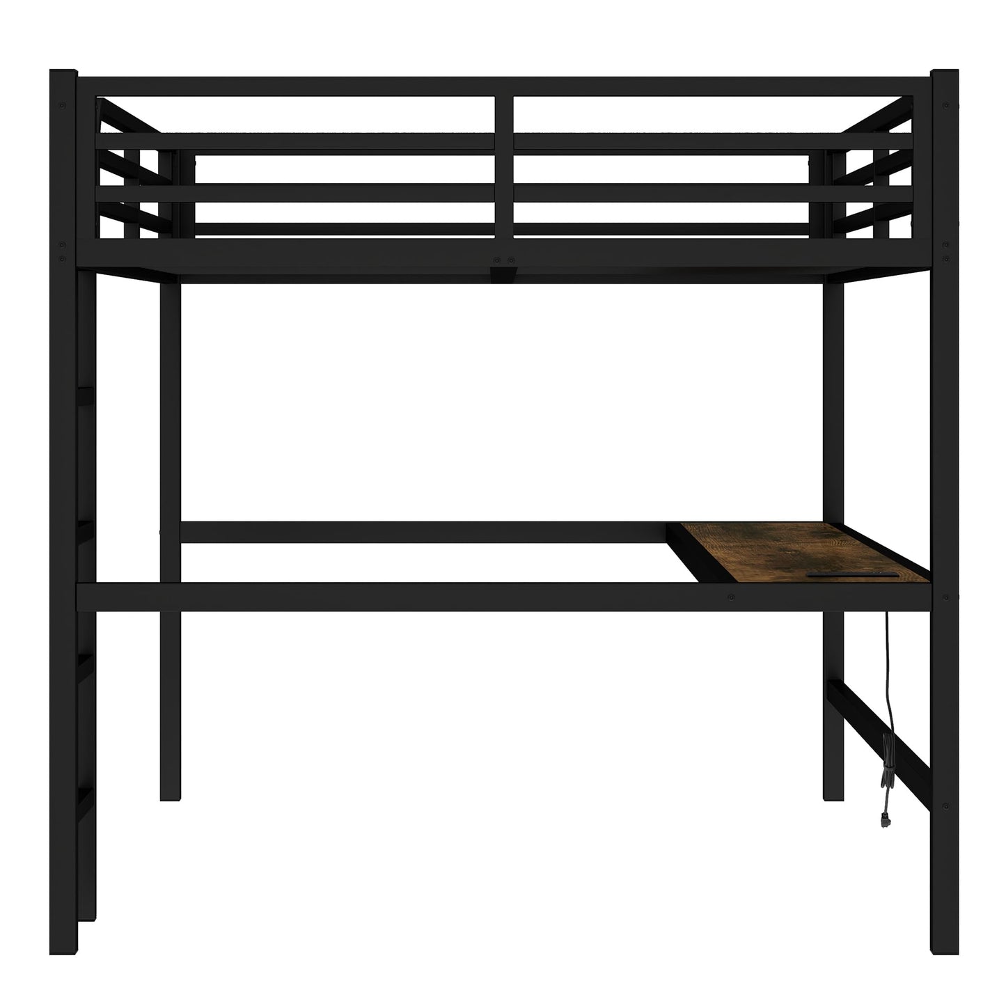 Bellemave Queen Loft Bed with Desk, Metal Queen Size Loft Bed Frame with Built-in Ladder, LED Loft Beds with Charging Station & Safety Guardrails for Kids,Teens, Adults, Black