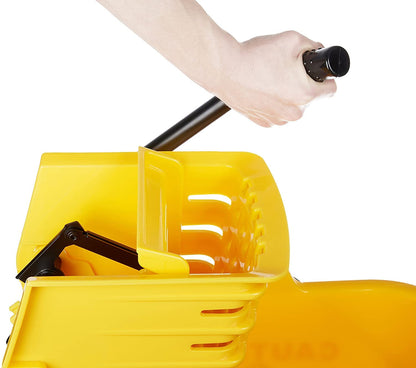 Amazon Basics Commercial Side Press Wringer Floor Cleaning Mop Bucket on Wheels, 35-Quart, Yellow
