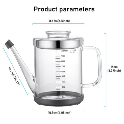 Home Servz Fat Separator,Cooking Gravy Strainer, with Stainless Steel Oil Strainer,1000ML Transparent Heat Resistant Glassware and Cover,Silicone Bottom Cover and Stopper
