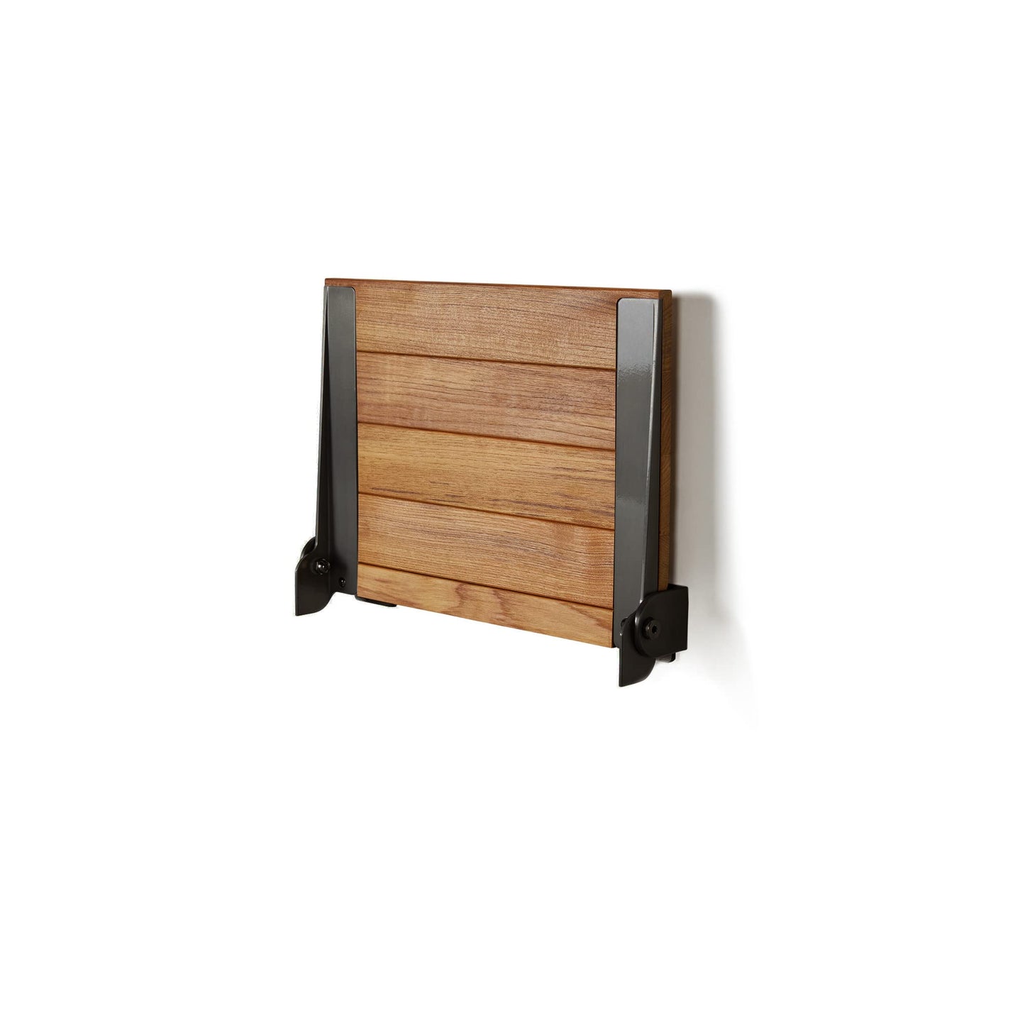 Seachrome 18 inch Silhouette Slimline Folding Wall Mount Shower Bench Seat, Natural Teak Wood with Matte Black Frame