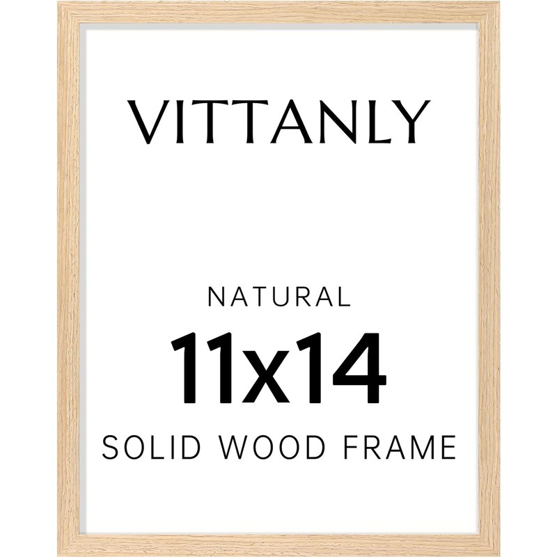 Vittanly 11x14 Picture Frame, Solid Wood Frame with Plexiglass, Includes 8x10 Mat, Wall Hanging for Home Decor, Natural, 1 Pack