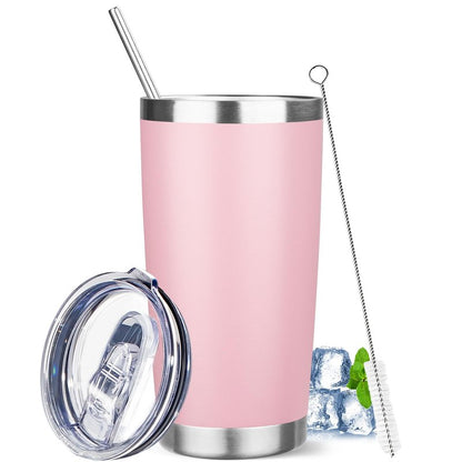 YEBTS Life 20 oz Tumbler with Lids and Straws, Stainless Steel Insulated Travel Coffee Mug, Double Wall Vacuum Insulated Tumblers, Powder Coated Coffee Tumbler for Cold & Hot Drinks (Pink)