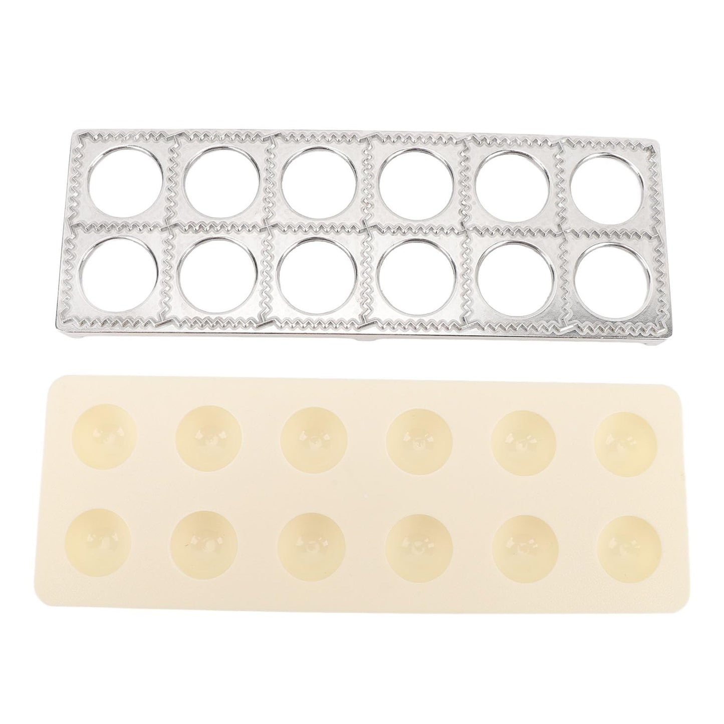 WAHEWUD Ravioli Cutter Aluminum Alloy 12 Cavity Ravioli Mold Set with Solid Wood Rolling Pin Consistent Shape Design Empanada Maker Press for Home Kitchens Tortellini Dough Types
