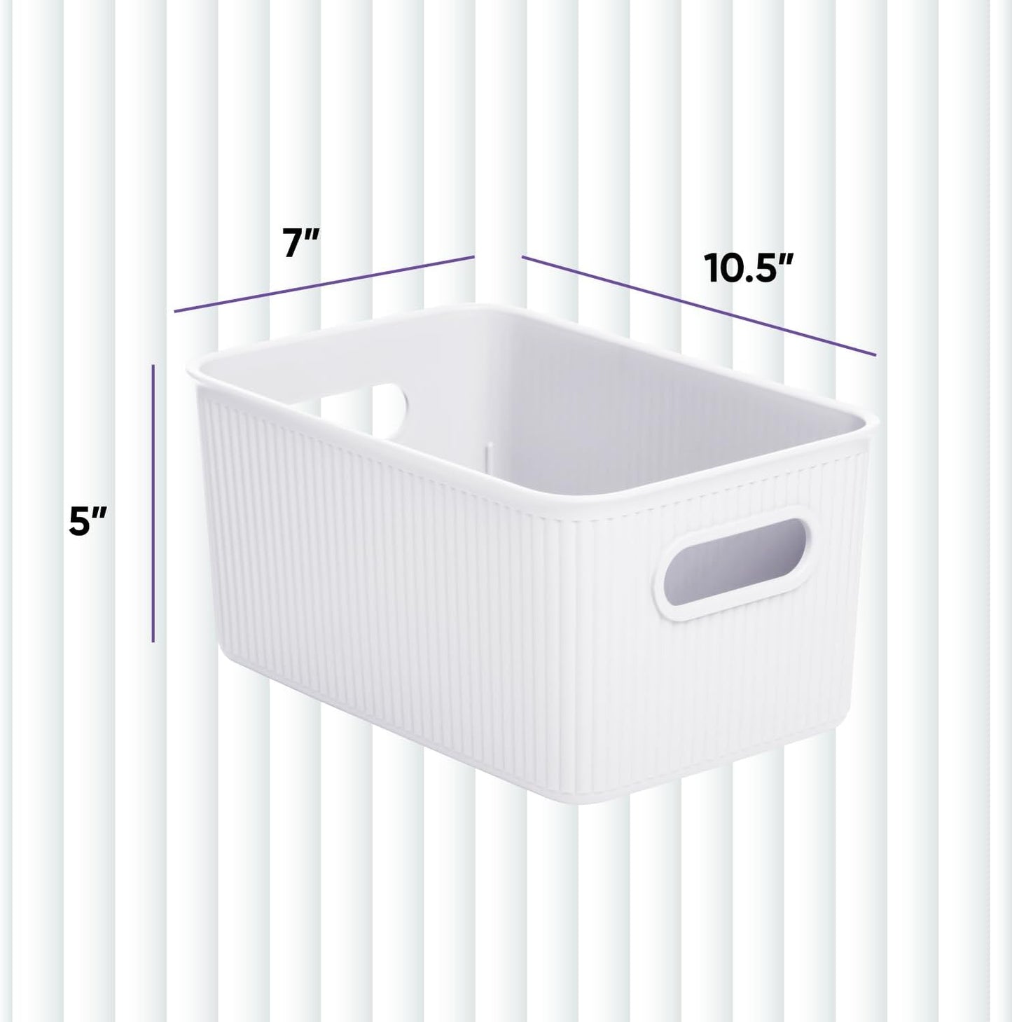 Superio Ribbed Collection - Decorative Plastic Open Home Storage Bins, Medium White (4 Pack) Container Boxes for