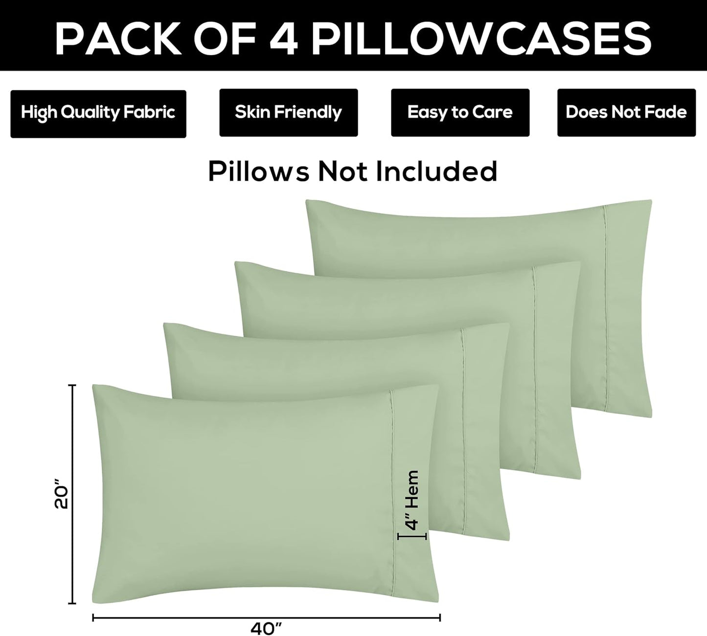 Utopia Bedding King Pillow Cases | 4 Pack - Soft Brushed Microfiber - Fade Resistant 20 x 40 Inches (Sage)