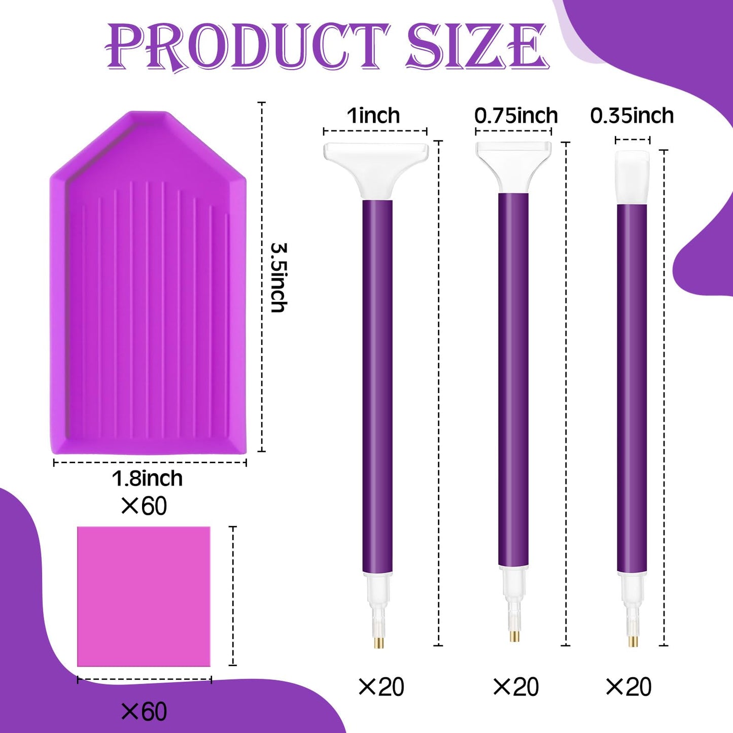 Affrolling 180 Pcs 5d Diamond Art Painting Tools and Accessories Kits Include Drill Pens with 3 Drill Sizes, Plastic Diamond Trays, Glue Clay, Rhinestone Art Painting DIY Accessories(Purple)